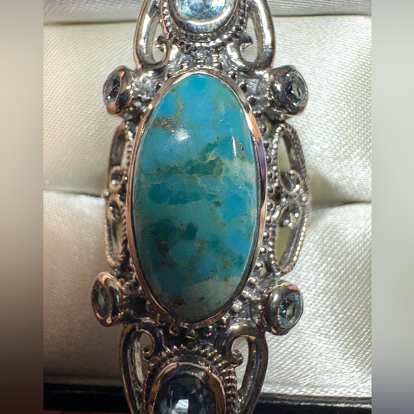 Ring*Genuine Turquoise Aquamarine Gemstone 925 Sterling Silver Elegant - Picture 9 of 10